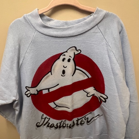 Vintage 1980s Kids size 10-12 Ghostbuster Airbrushed Baby Blue sweatshirt - Picture 3 of 6